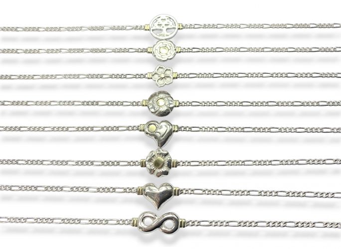 <p>Pulsera de Plata y oro 3x1 Fina Centros Surtidos </p>
