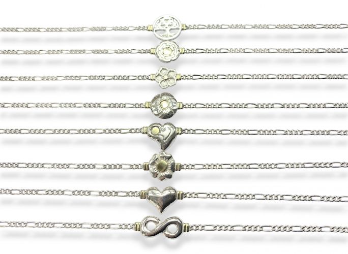 <p>Pulsera 3x1 de Plata y Oro </p>

<p>Fina con Centro Surtidos</p>
