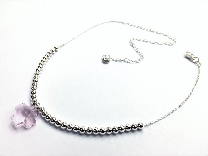 <p>Collar De Acero Blanco Choker Con Cruz Rosa</p>
