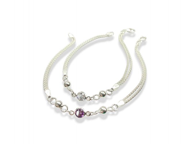 <p>Pulsera de Plata con Bolitas y Cubic Blanco y Violeta</p>
