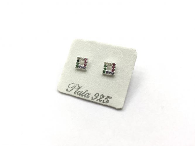 <p>Aros de Plata Cuadraditos Multicolor</p>
