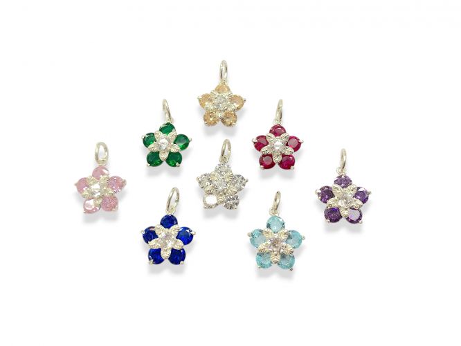 <p>Dijes de Plata Flores con Cubic de Colores</p>
