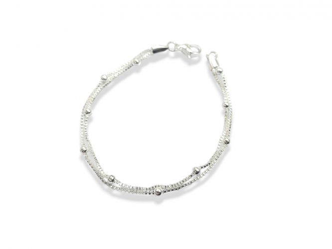 <p>Pulsera Veneciana Doble</p>

<p>de Acero Blanco con Bolitas</p>
