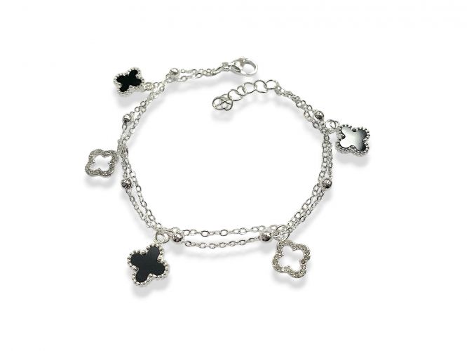 <p>Pulsera Doble de Acero Blanco con Dijes Colgando</p>
