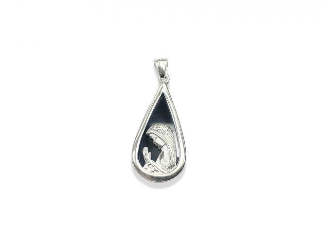 <p>Dije de Acero Blanco Gota</p>

<p>Virgen Niña con Fondo Negro</p>
