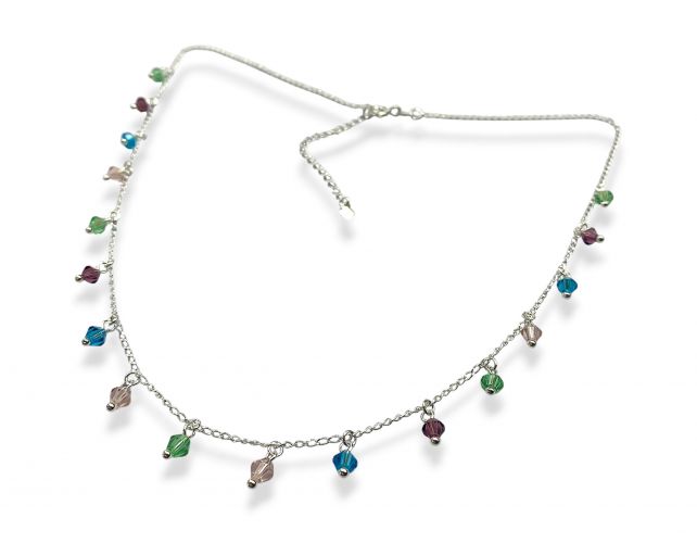 <p>Cadena de Plata con Cristales Multicolor</p>
