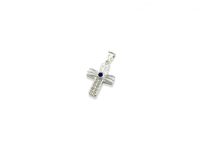 <p>Dije Mediano de Acero Blanco</p>

<p>Cruz con Centro Azul</p>
