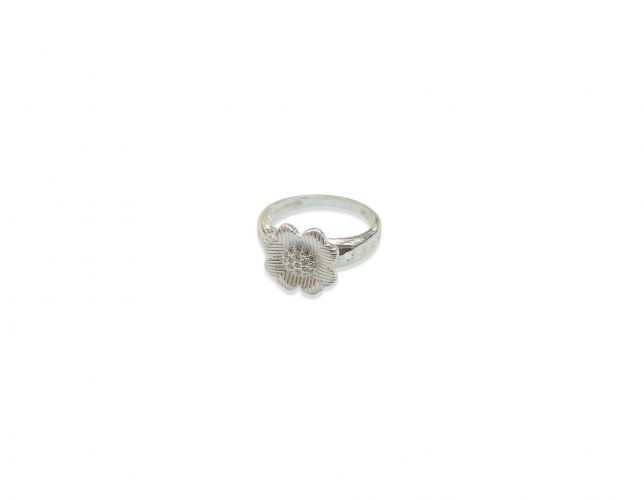 <p>Anillo de Plata con Flor</p>

<p>Rayada en el Centro</p>

