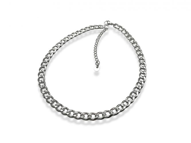 <p>Collar Chato de Acero Blanco con</p>

<p>Eslabones Extensible Hasta 45cm</p>
