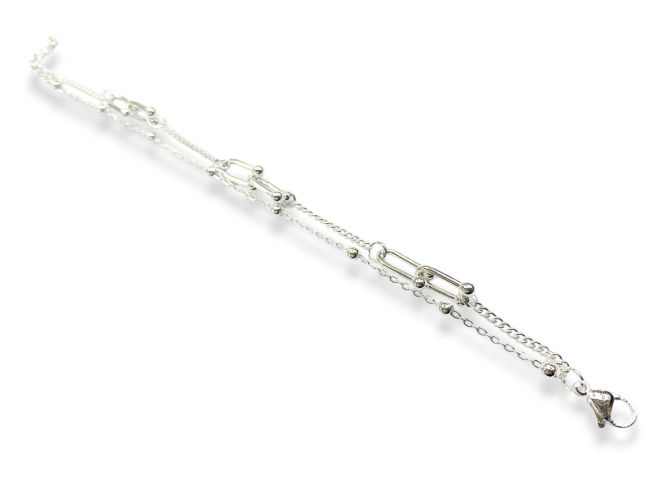 <p>Pulsera de Acero Blanco Doble con Bolitas</p>
