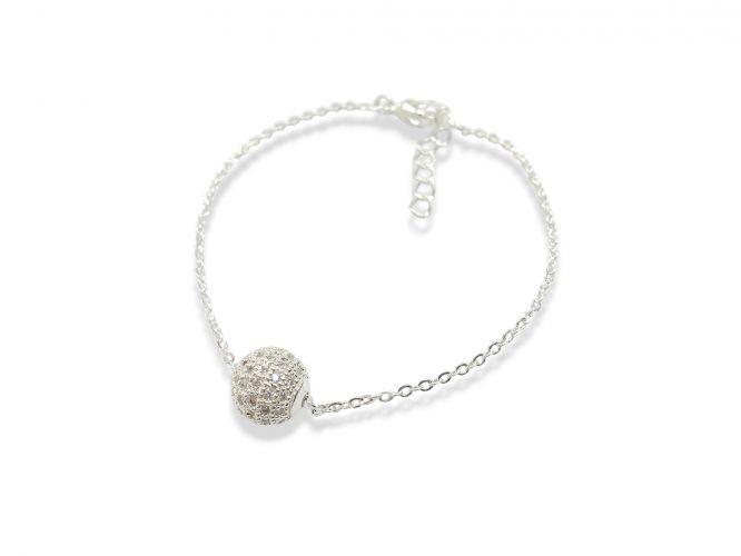 <p>Pulsera de Acero Blanco con</p>

<p>Bola de Fuego con Cubics Pasante</p>
