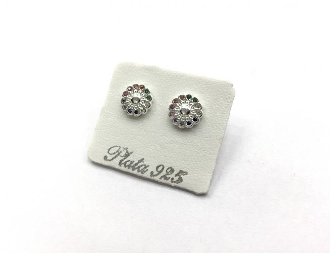 <p>Aros De Plata Multicolor Flor</p>
