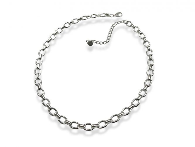 <p>Collar de Eslabones Medianos de</p>

<p>Acero Blanco Extensible Hasta 45cm</p>
