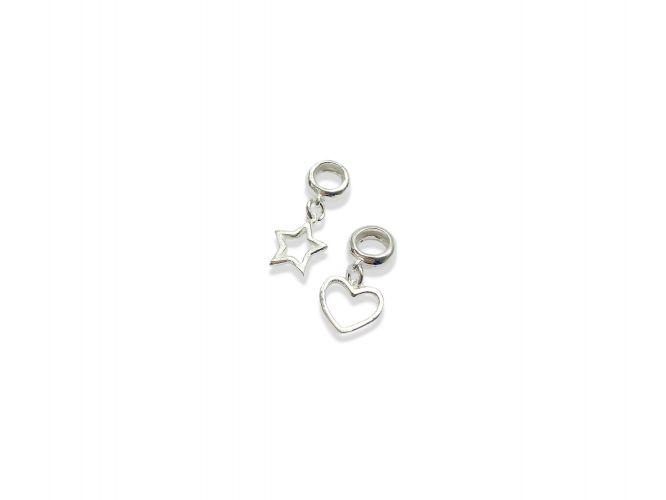 <p>Dijes de Plata para Pulsera Caladas Corazón y Estrella </p>
