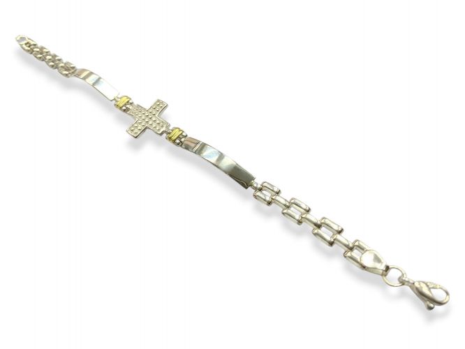 <p>Pulsera de Plata y Oro con Centro Cruz</p>
