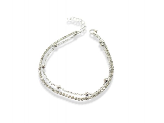 <p>Pulsera de Acero Blanco Doble con Bolitas y Strass</p>
