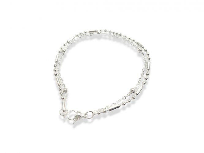 <p>Pulsera Doble de</p>

<p>Acero Blanco con Bolitas</p>
